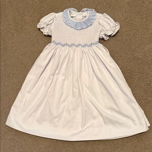 Mother Goose Charming Blue and White Dress with  Smocking